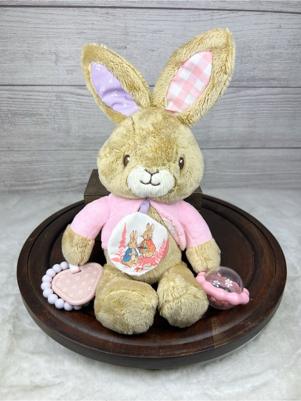 Peter Rabbit Pink Flopsy Plush Lovey Activity Toy Rattle Teether Mirror